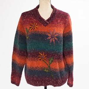 Wool blend knitted sweater rust, teal,wine & blue Croft & Barrow L